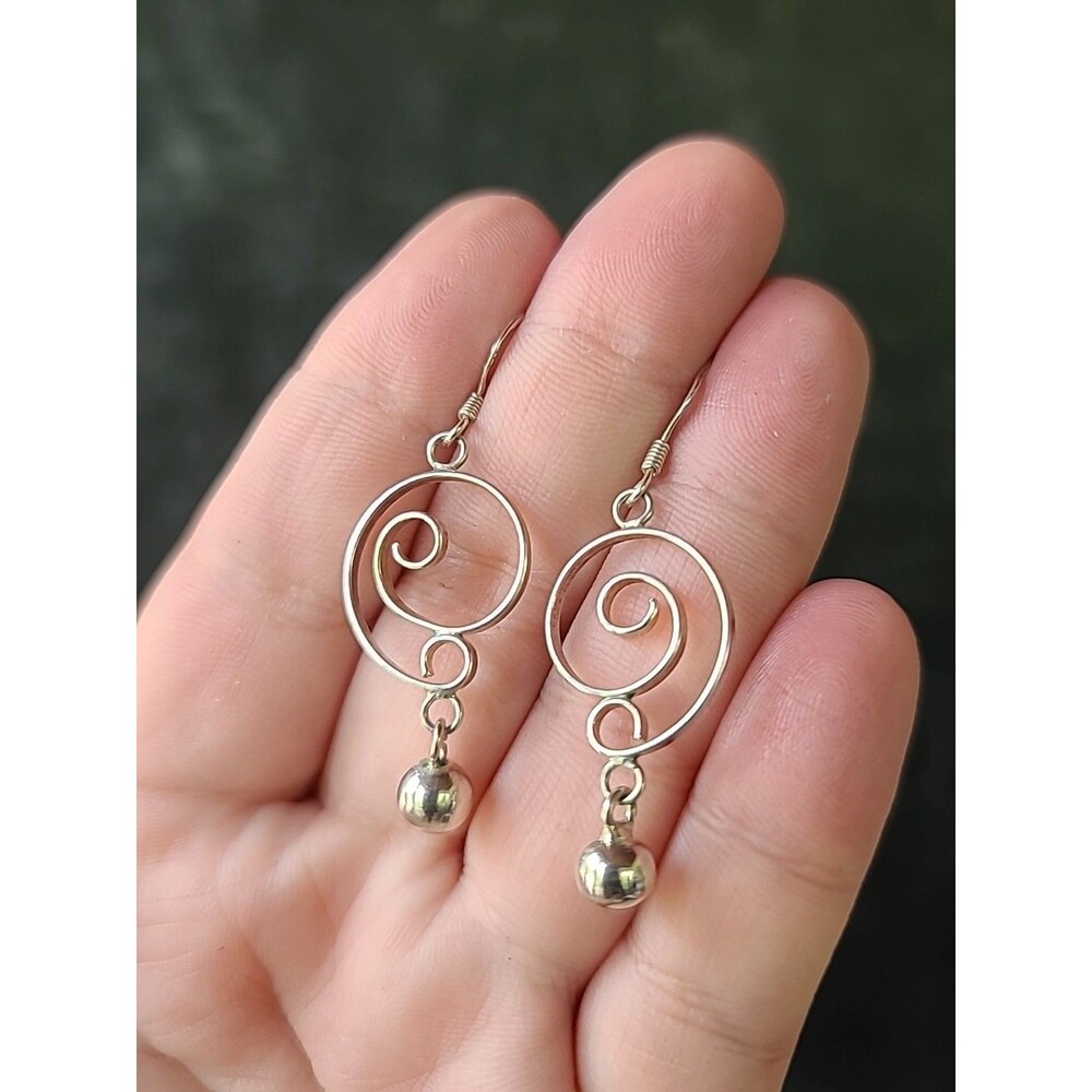 925 Sterling Silver Beaded Dangling Pierced Earrings Vintage, READ